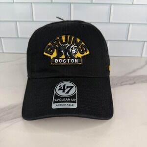 Boston Bruins Hat Cap Strap Back Mens One Size Black NHL Hockey Clean Up Dad Hat